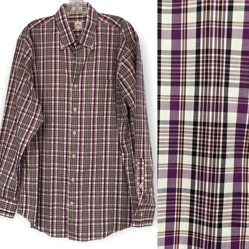 Peter Millar Purple Plaid Long sleeve button down cotton shirt, like new, large